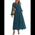 thumbnail image 2 of Vestido de Otoño Informal para Mujer, de Larga, Cuello en V, Cintura Elástica, Ligero, para Invitadas de Boda, con Bolsillos Verde Pavo Real S, 2 of 10