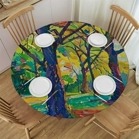 

Vllo0ord Decorative Round Table Cover Elastic Tablecloth Country Polyester Fitted Table Cover Elastic Edged Mod Funk Art Style Painting Print Fabric Table Cover 31-35