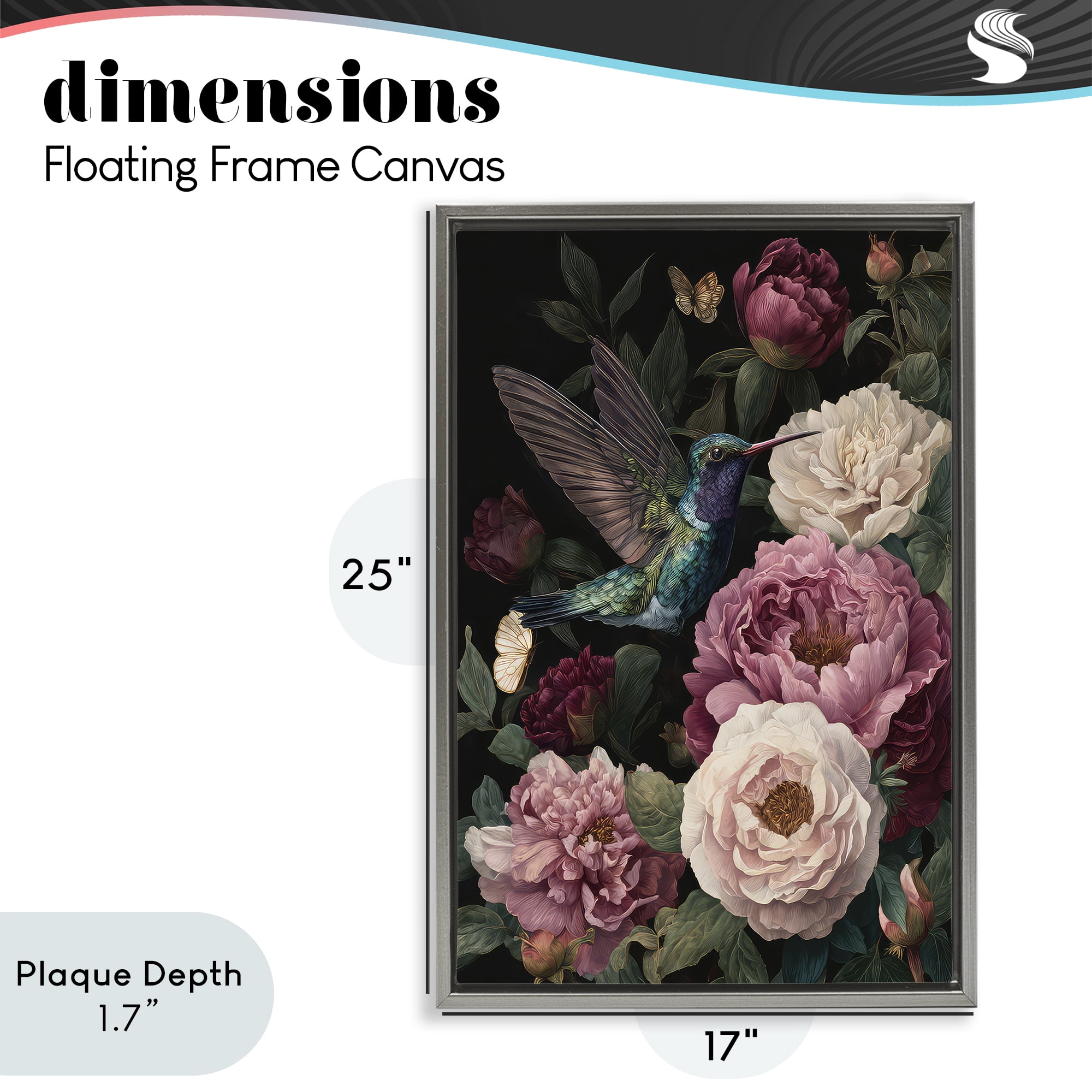 Stupell Industries Hummingbird & Lush Peonies Gray Framed Floater Canvas Wall Art, design by The Wands Want