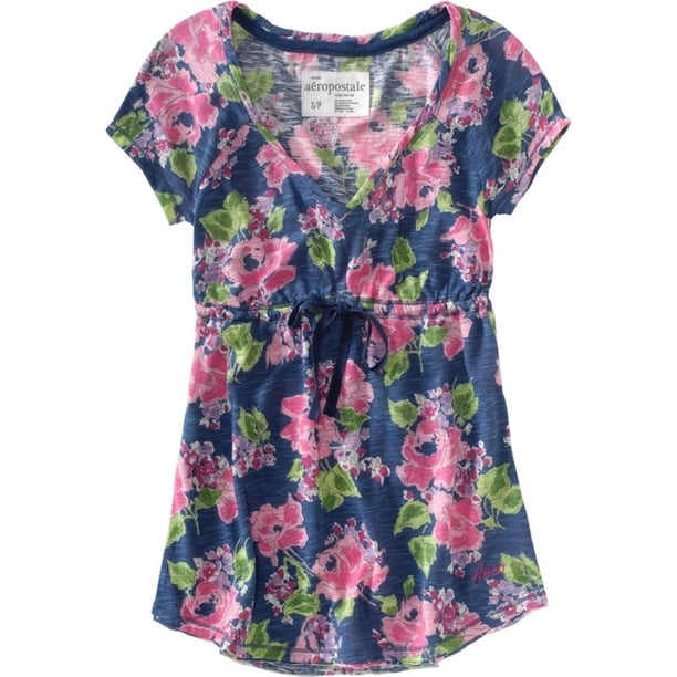 Aeropostale Blusa corta floral para muñeca para mujer, azul, XS