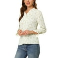 thumbnail image 4 of INSPIRE CHIC Women's Long Sleeve Lace Trim V Neck Button Up Floral Blouse Beige XS, 4 of 6