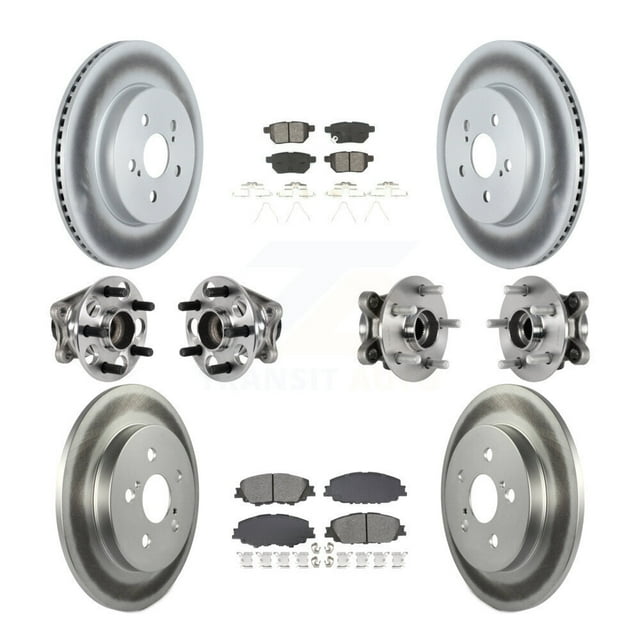 Transit Auto Front Rear Hub Bearings Assembly Coated Disc Brake Rotors and Semi-Metallic Pads Kit (10Pc) for Car 2020-2022 Toyota Prius Prime - Left Right Side (Driver Passenger) KBB-128688