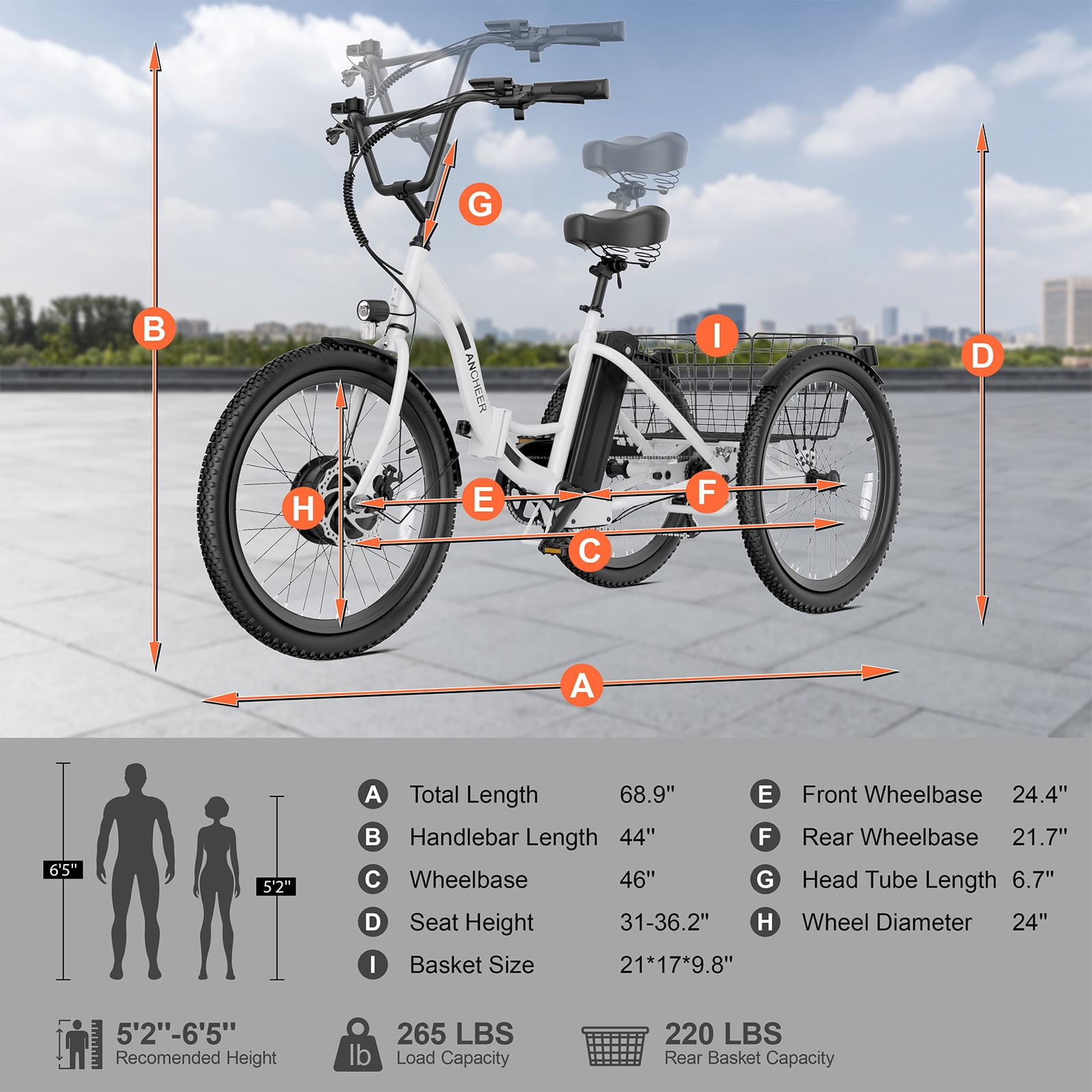 ANCHEER Electric Tricycle for Adults,24" Folding Electric Trike,3 Wheels Electric Bicycle Bikes,350W Step-Thru Etrike with 48V/499Wh Removable Battery,15.5MPH & 55Miles Electric Bike UL2849
