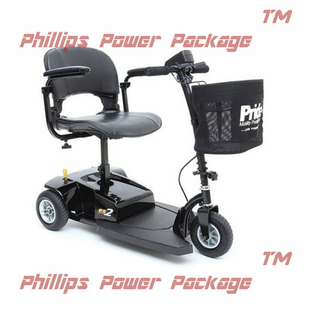 Pride Mobility - Go-Go ES2 - Lightweight Travel Scooter - 3-Wheel - Black - PHILLIPS POWER PACKAGE