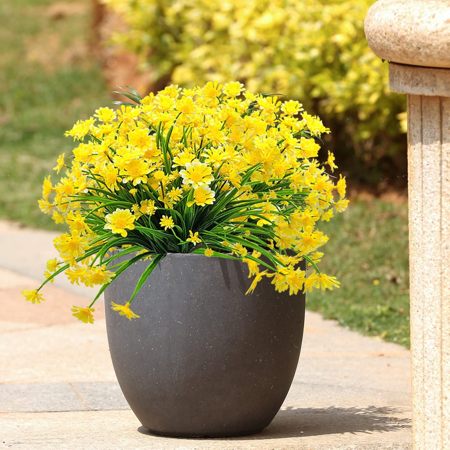 Viworld 10 Bundles Outdoor Artificial Daisy Fake Flowers UV Resistant Plants, Faux Plastic Greenery for Indoor Hanging Plants Garden Porch Window Box Home Wedding Farmhouse Decor (Yellow)