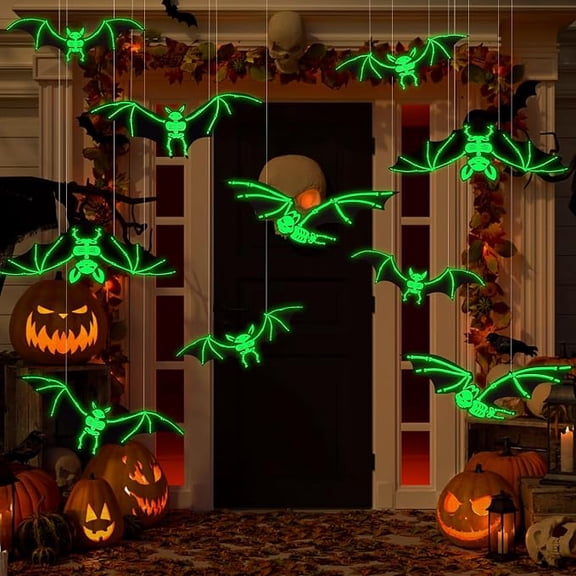 Hanging Glowing Bats Decorations, Halloween, Outdoor Yard Indoor, 12PCS
