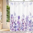 thumbnail image 6 of Dznils Purple Eucalyptus Fabric Shower Curtain, Modern Floral Bathroom Curtain with Hooks, 72" x 72", 6 of 11