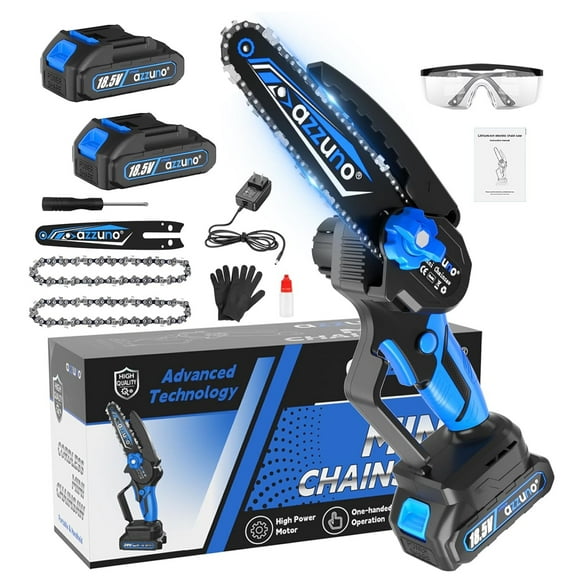AZZUNO 6 Inch Electric Portable Mini Chainsaw Cordless Handheld Chain Saw Wood Cutter with 2 Rechargeable Batteries