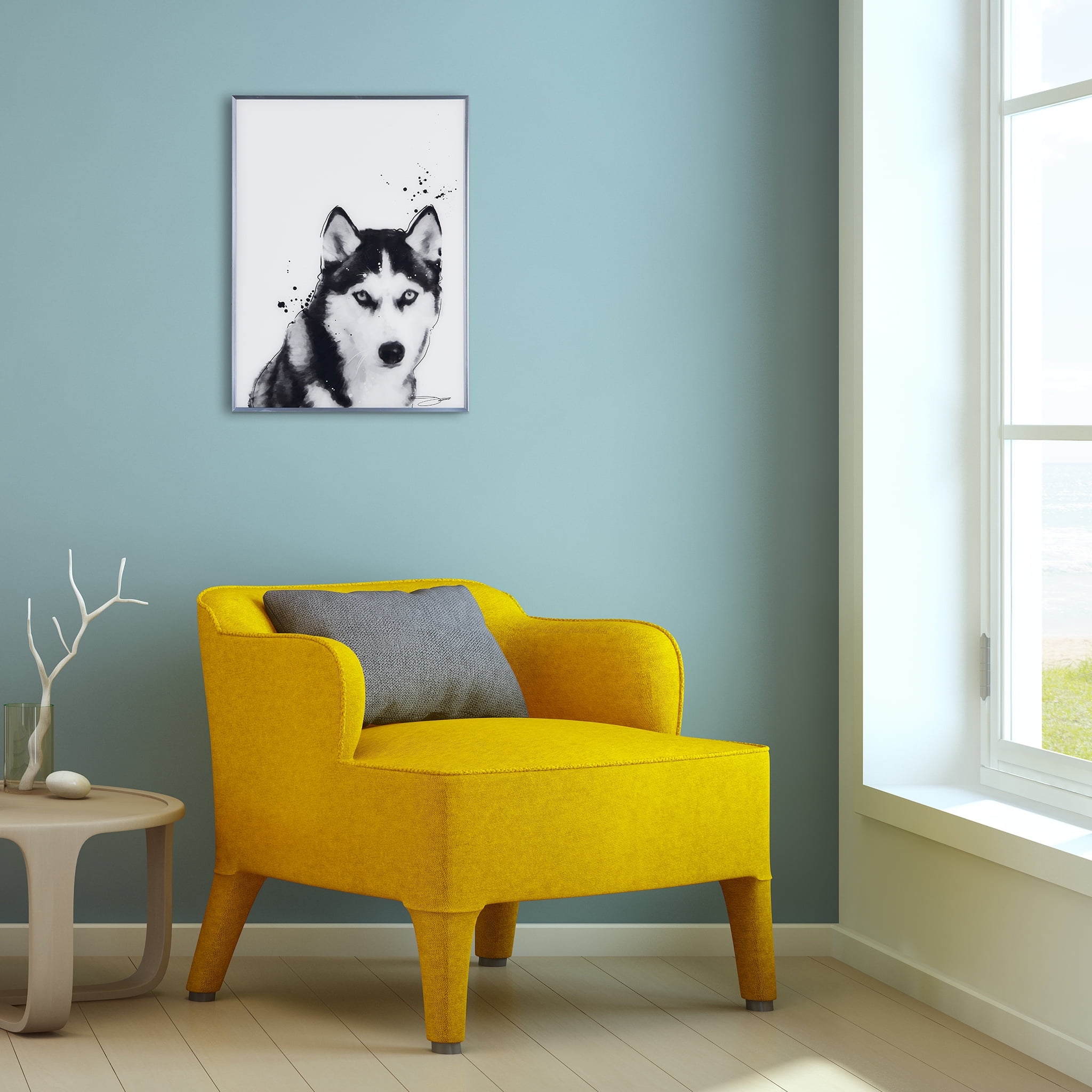 Empire Art Direct Siberian Husky Black and White Pet Paintings on Reverse Printed Glass Framed Dog Wall Art, 24" x 18" x 1", Ready to Hang