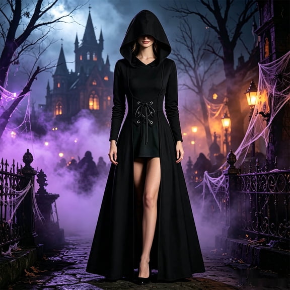 Halloween Witch Dress for Women Vintage Gothic Medieval Outfits Role Dress Up for a Halloween party(Black,L)