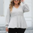 thumbnail image 3 of STETMN Women Plus Size Blouses Lantern Long Sleeve V Neck Striped Tops Dressy Loose Fit Pullover Sweaters, 3 of 5