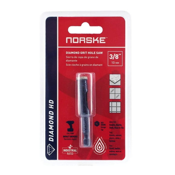 Norske Tools NDHSI108 3/8 inch (10mm) Industrial Quality Vacuum Brazed Diamond Drill Bit Hole Saw for Tile, Stone, Glass, Brick, Block and Cement Backer Board