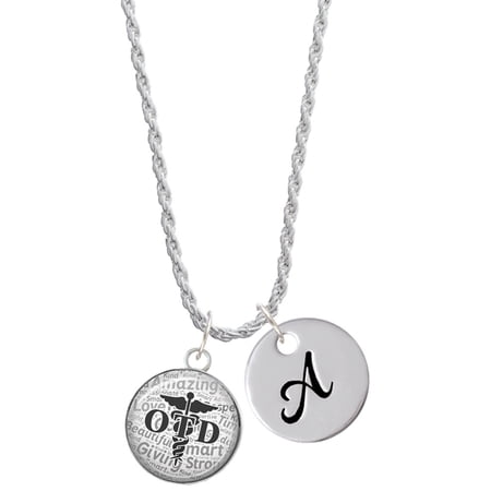 Delight Jewelry Silvertone Domed Black OTD Silvertone Script Initial Disc - A - Charm Necklace, 20"+3"