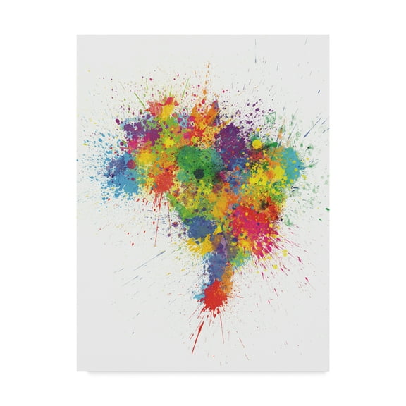 Trademark Fine Art 'Brazil Paint Splashes Map' Canvas Art by Michael Tompsett