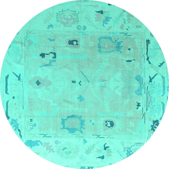 Ahgly Company Indoor Round Abstract Turquoise Blue Modern Area Rugs, 4' Round