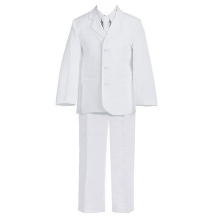 Big Boys White 5 Pcs Shirt Vest Jacket Tie Pants Husky Suit