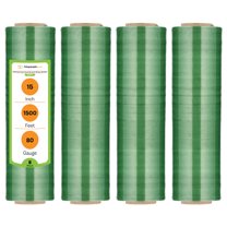 PSBM Cast Hand Stretch Wrap 15" x 1000' 8 Rolls 80 Gauge Plastic Green Opaque Self Adhesive Shrink Film for Packing