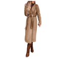 thumbnail image 5 of Rigardu Autumn And Winter Simple Long Sleeve V Neck Lace Woolen Coat Top For Women Khaki + 3XL, 5 of 9