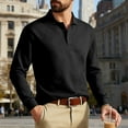 thumbnail image 2 of Mens T Shirts Long Sleeve Striped Jacquard Woven Turn Down Collar Beach Tops,Black,XS, 2 of 9