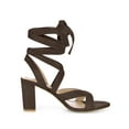 thumbnail image 3 of BLISSFUL STEP Women's Open Toe Crisscross Lace Up Block Heel Sandals Coffee 8.5, 3 of 7