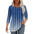 thumbnail image 2 of UAMVSH Women Shirts Casual 3/4 Sleeve Crew Neck Blouses Trendy Pleated Front Printed Dressy Tunic Tops with Curved Hem(XX-Large,Blue), 2 of 6
