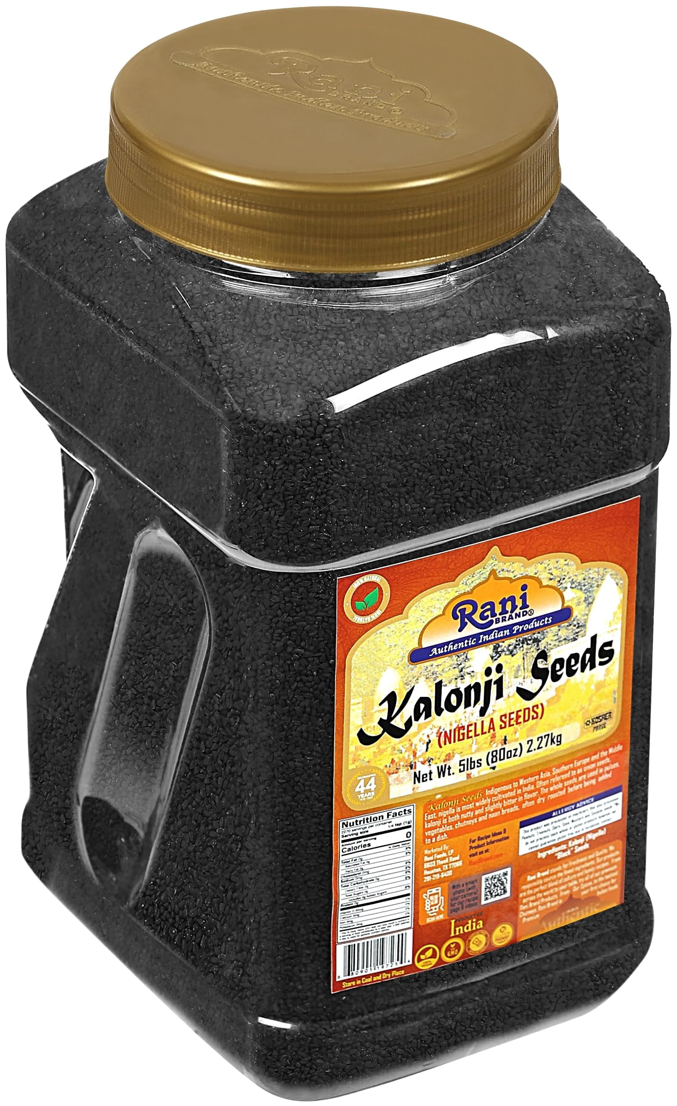 Rani Kalonji Seeds Whole (Black Seed, Nigella Sativa, Black Cumin) Spice 80oz (5lbs) 2.27kg Bulk PET Jar ~ All Natural | Gluten Friendly | NON-GMO | Vegan | Kosher | Indian Origin