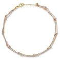 thumbnail image 4 of Auriga 14K Tri-Color Gold 3-Strand Diamond-Cut Beaded Anklet 10inch for Women, 4 of 6