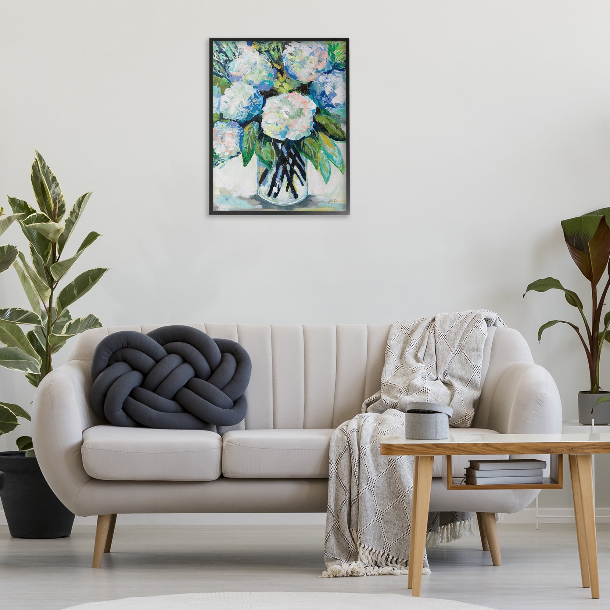 Stupell Industries Abundant White Hydrangeas Botanical & Floral Painting Black Framed Art Print Wall Art, 24 x 30