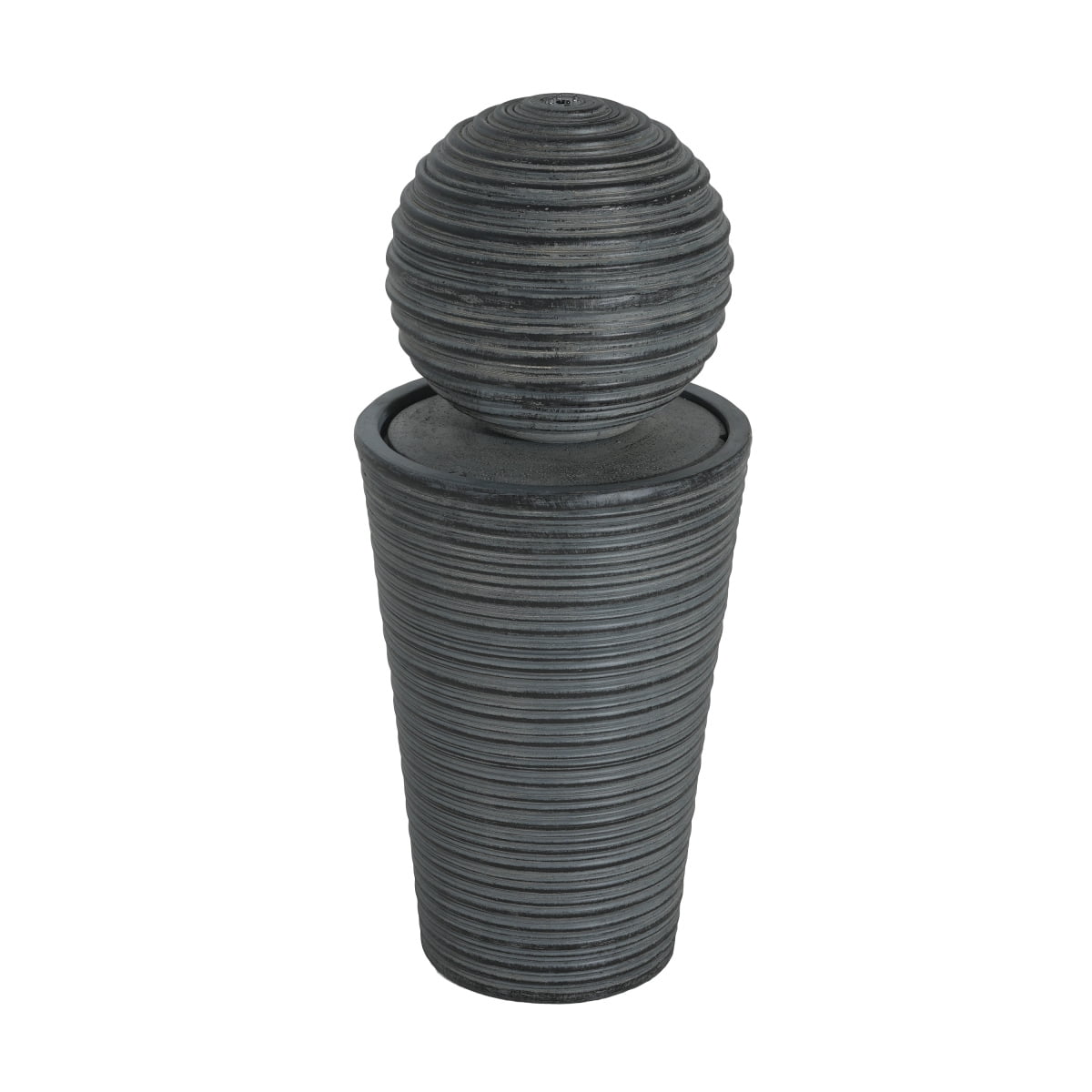 31.5"H Tall Striped Concrete Column Fountain with LED Light Shadow Ambiance Maker for Modern Outdoor Spaces