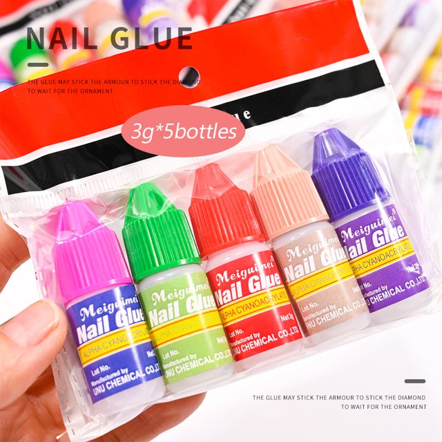 Pegamento para decoración de uñas de secado rápido, 5 uds., brillo, diamantes de imitación acrílicos UV, pegamento adhesivo fuerte para uñas, herramienta de manicura con puntas postizas