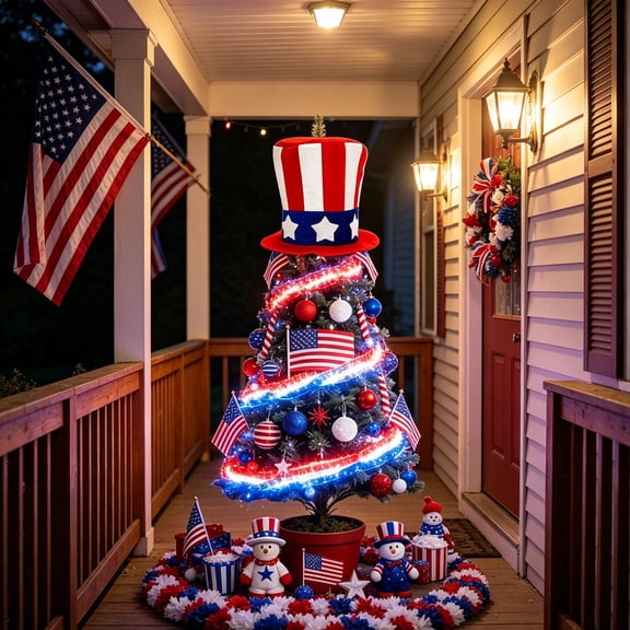 USA 250th Anniversary Patriotic Star Tree Topper, Festive Holiday Decorative Top Cap for Independence Day Party, Elastic Fit Lightweight Reusable Tree Topper for Patriotic Celebration Decor