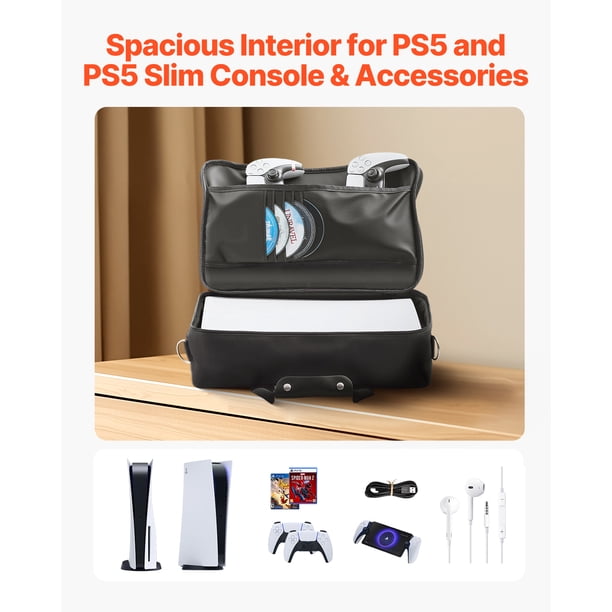 Étui De Transport Rigide Pour PS5 – Coque EVA Antichoc, Imperméable, Compartiments Pour Accessoires – Poignée Et Sangle