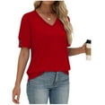 thumbnail image 7 of Htigea Womens Short Sleeve Shirts Summer V Neck Tee Soft Comfy Everyday Casual T-Shirt Tunic Red XXL, 7 of 7