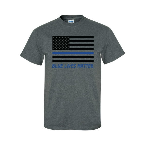 Blue Lives Matter American Flag Thin Blue Line Short Sleeve T-shirt-Heather Grey-xxxl