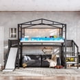 thumbnail image 3 of Leumius Twin Size Loft Bed with Storage Stairs, Metal Loft Bed Frame with Built-in Wardrobe,Storage Shelves,USB Ports and LED Lights,Noise-reduced Design,Black, 3 of 10