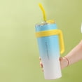 thumbnail image 4 of Vaso aislado al vacío de 1200 ml con pajita para bebidas frías y calientes (azul blanco), 4 of 5