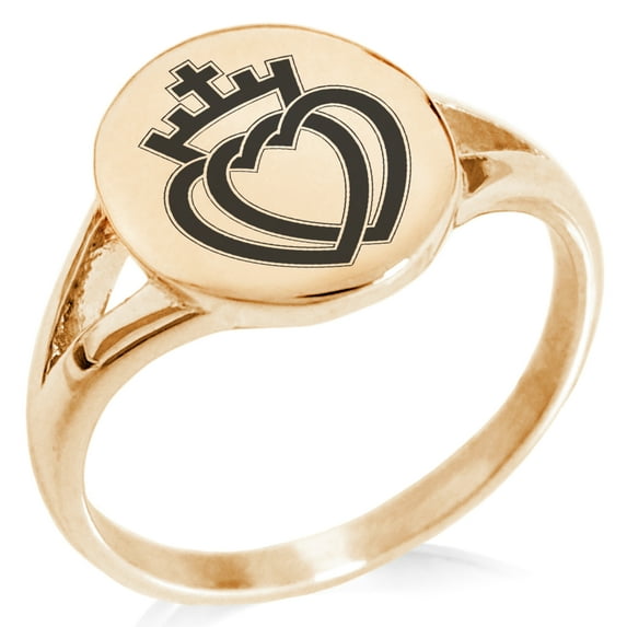 Stainless Steel Crown of Hearts Minimalist Oval Top Polished Statement Ring