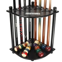 GSE Games & Sports Expert Corner-Style Floor Stand Billiard Pool Cue Racks with Score Counters. Holds 8 Pool Cue Sticks, 2 Pool Ball Racks, 16 Pool Balls - Black