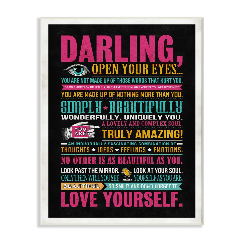 Stupell Industries Darling Love Yourself Inspirational Neon Word Design Wall Plaque by Ester Kay