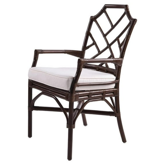 Pemberly Row 21" Coastal Fabric & Rattan Arm Chair in Paloma Brown/White