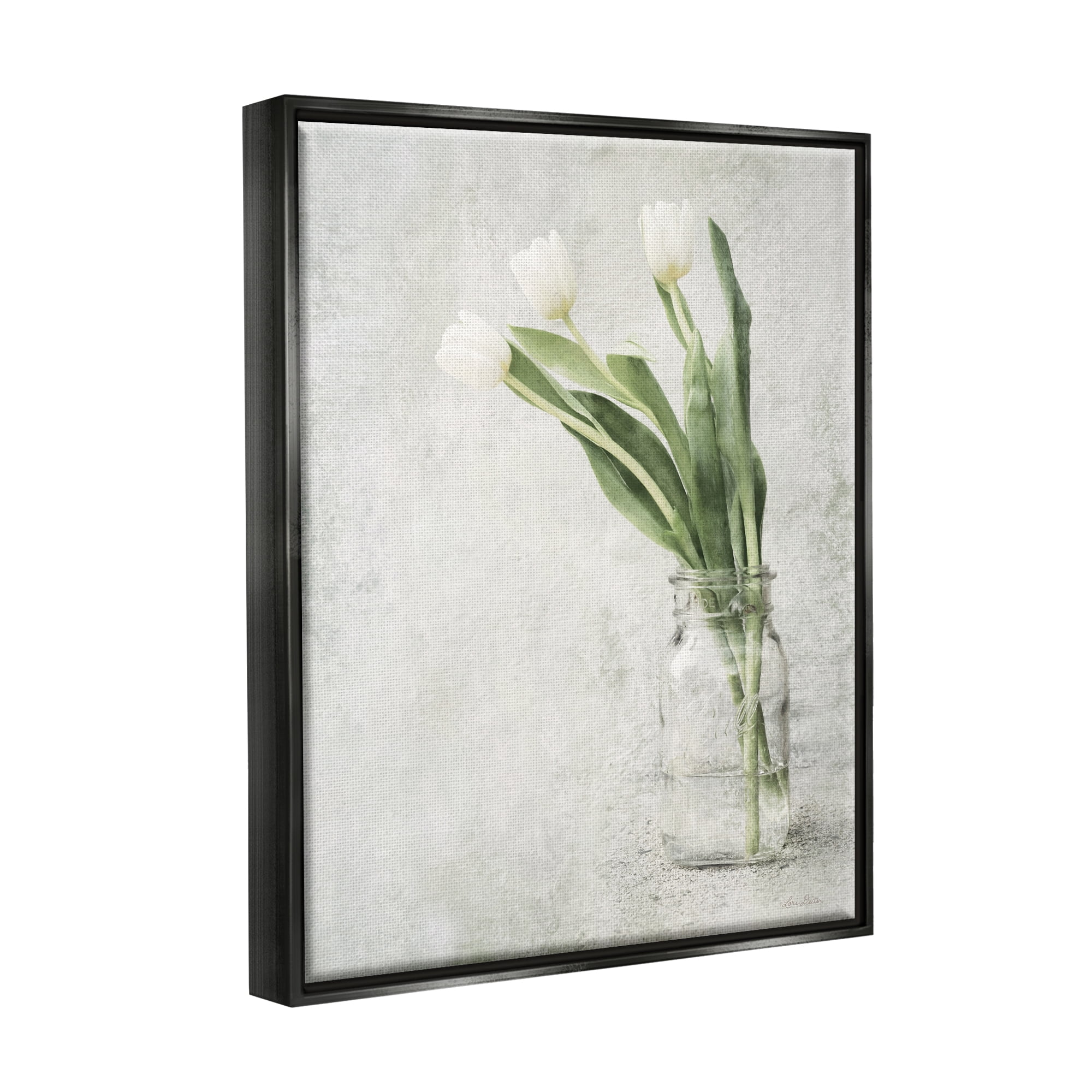 Stupell Asymmetrical Tulips Country Jar Botanical & Floral Painting Black Floater Framed Art Print Wall Art