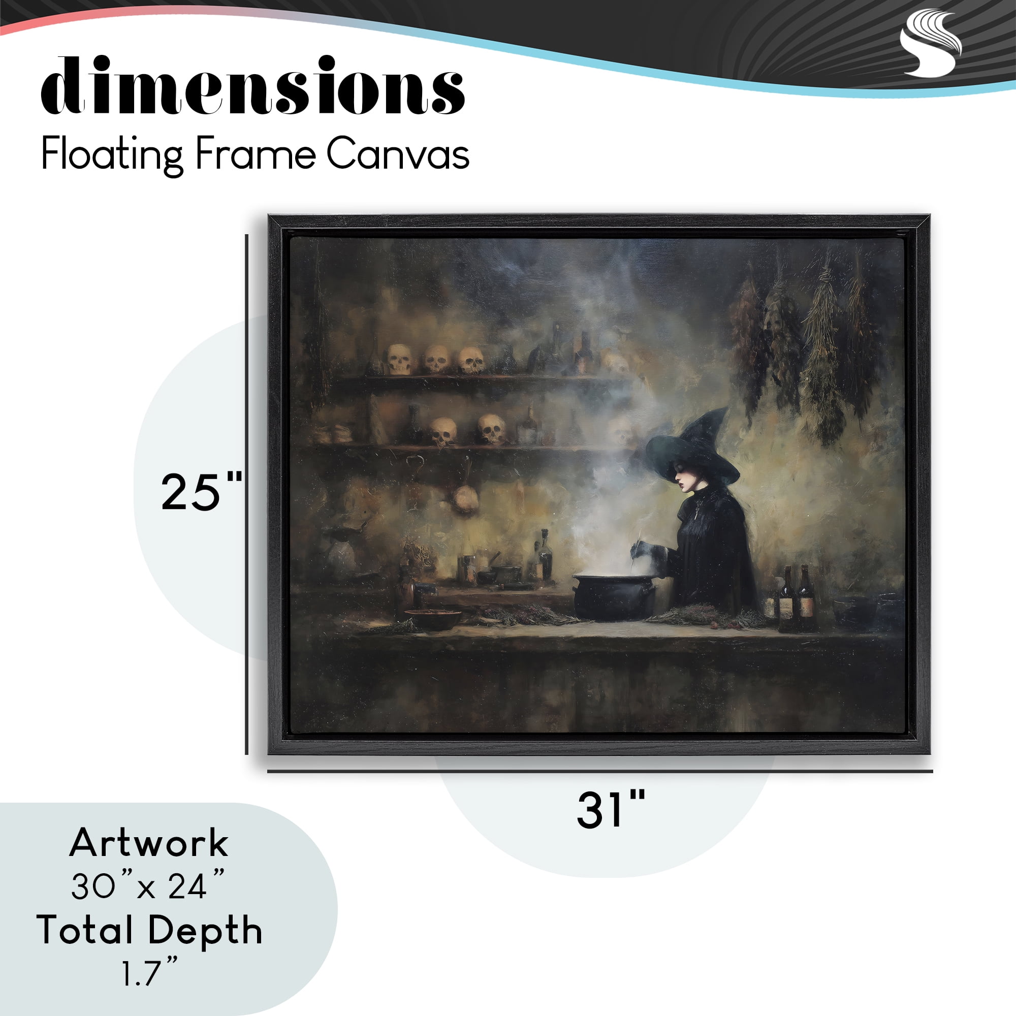 Witch's Cauldron Brew Black Framed Floater Canvas Wall Art, design by Arlington Prints