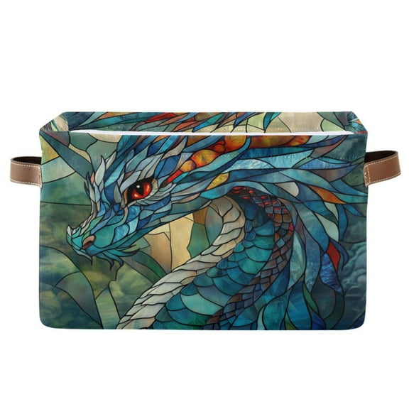 Stained Glass Dragon Foldable Storage Basket,Canvas Fabric Foldable Storage Bins with Handles Open Home Storage Bins Boxes for Toy Book Shelf Closet Baskets