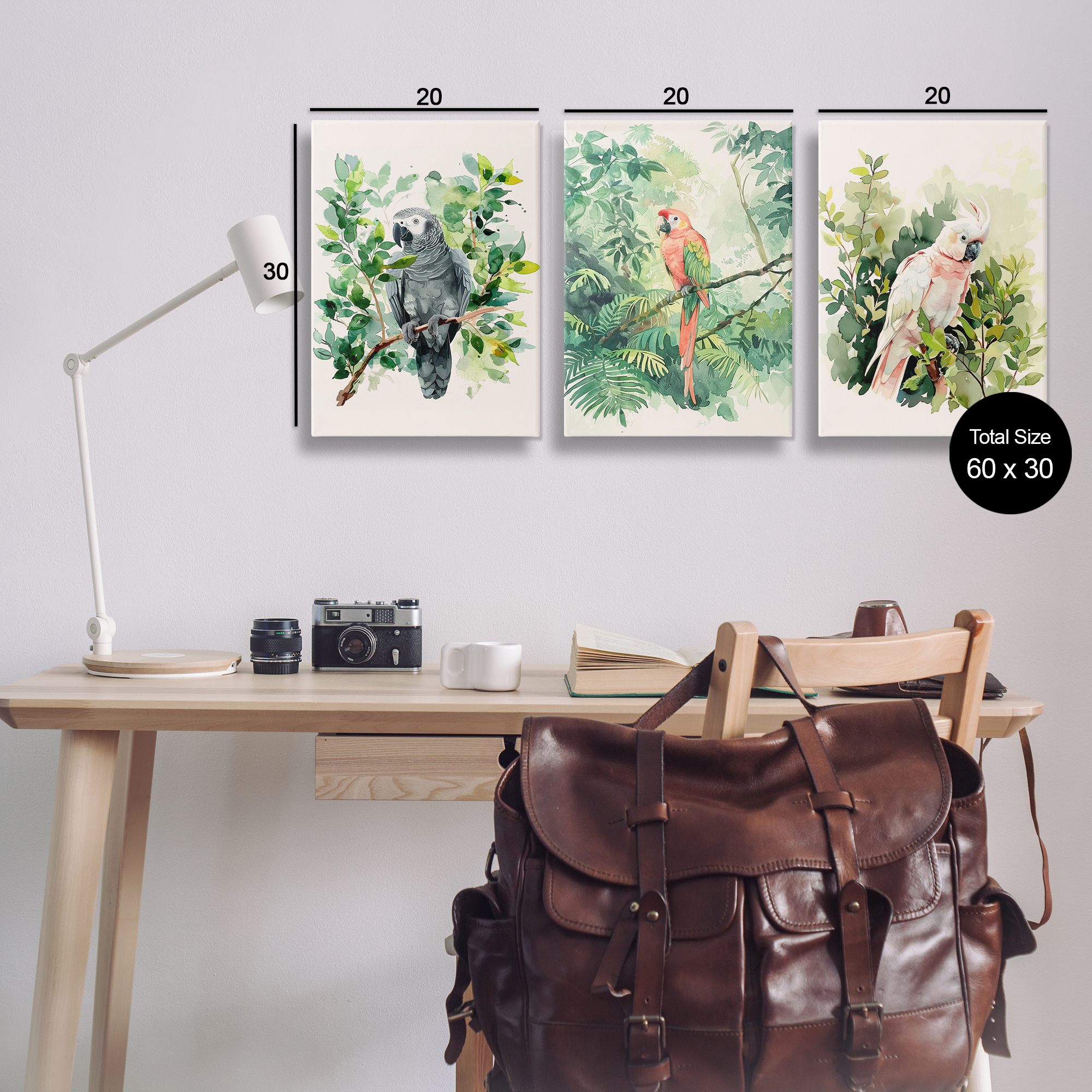 Stupell Industries Tropical Parrots in Jungle Animals Painting Wrapped Canvas Art Print Wall Art, 20 x 30, Set of 3