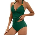 thumbnail image 2 of Zpanxa Womens Swimsuits Solid Color One Piece Bathing Suits Push-Up Padded Swimwear Beachwear Green L, 2 of 4