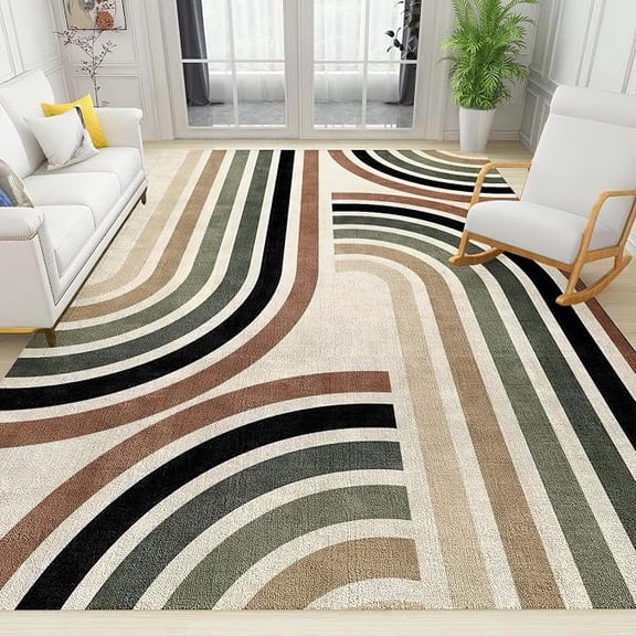 Boho Rainbow Geometric Area Rug, Non Slip Stain Resistant Print Rugs, Soft Machine Washable Carpet for Indoor Bedroom Living Room Office Decor Rug 4 x 5ft