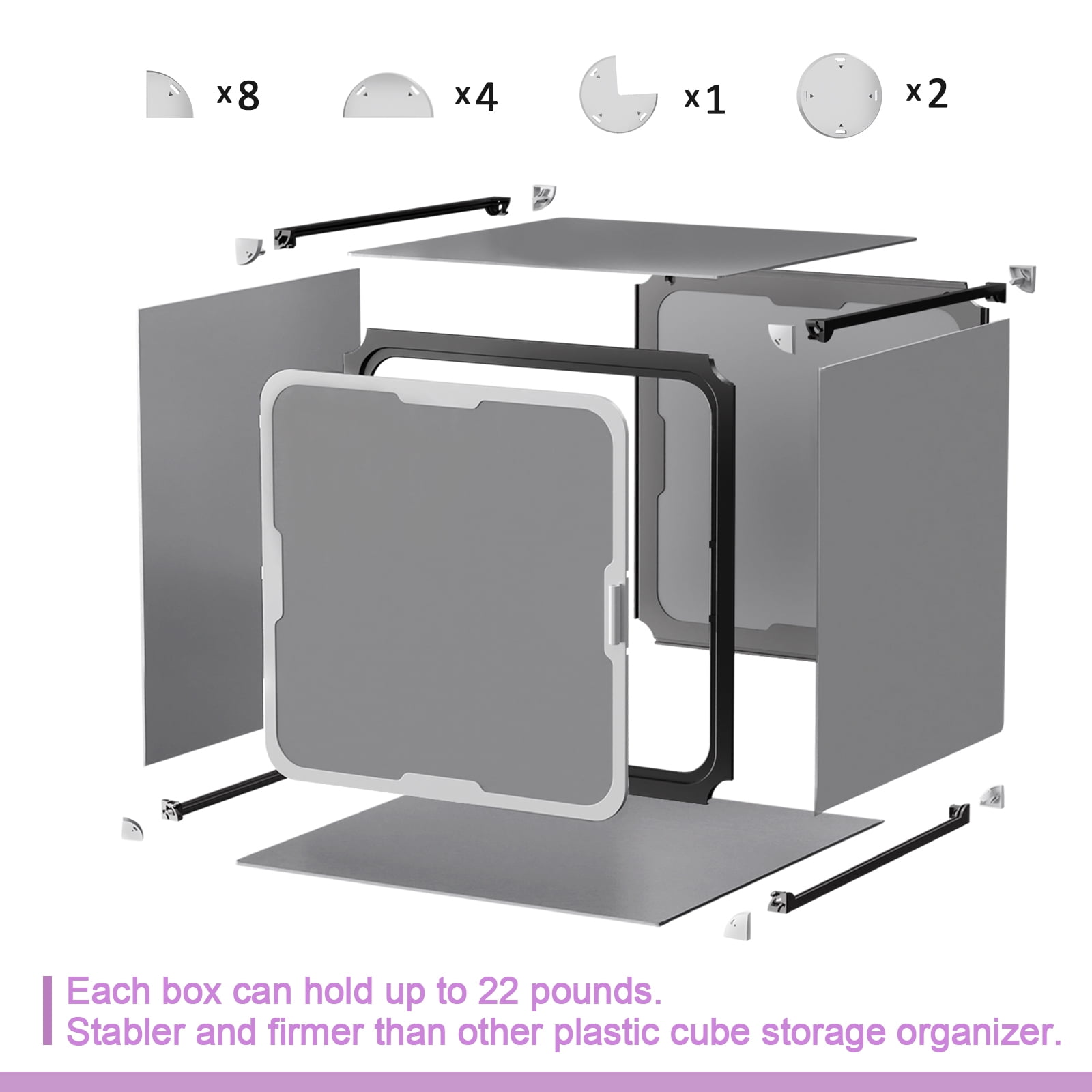 13.6"x12"x12" 4 pcs Home Storage Cabinet with Folding and Combination Function,Gray