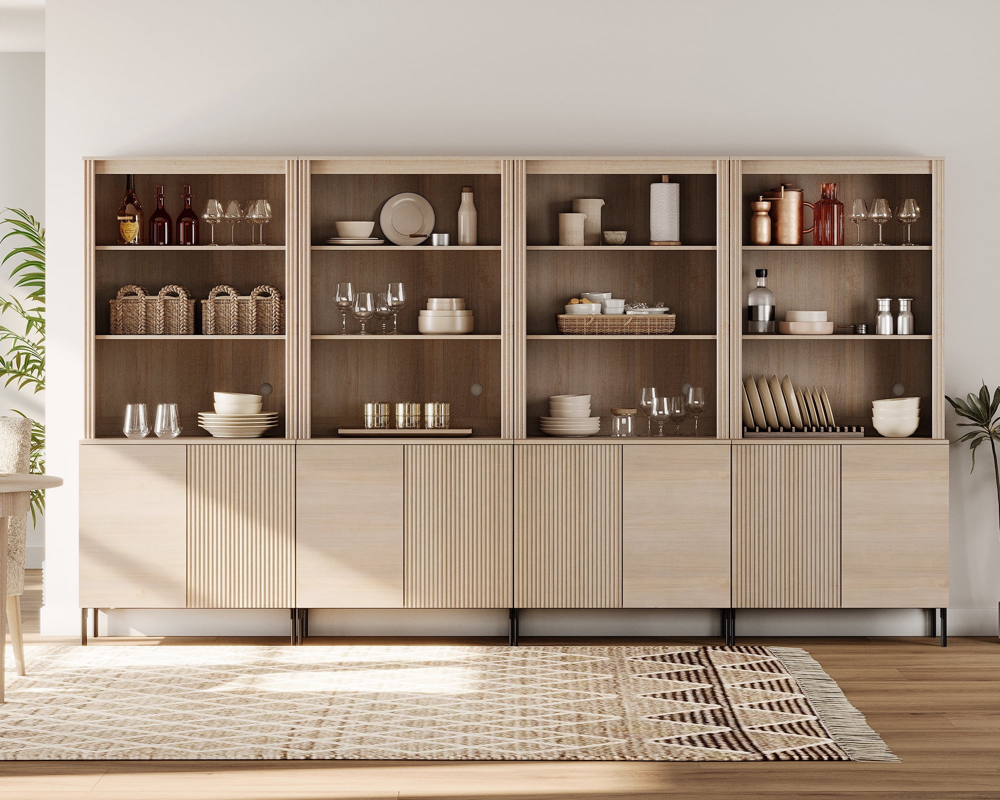 3-In-1 71" Tall Arched Kitchen Pantry Cabinet, Wood Bookcase Display Cabinet With Doors And Adjustable Shelves, Mid-Century Modern Versatile Cupboard For Dining Room, Bedroom
