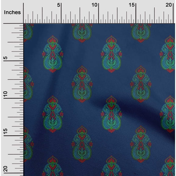 oneOone Cotton Poplin Twill Navy Blue Fabric Floral & Paisley Block Sewing Fabric By The Yard Printed Diy Clothing Sewing Supplies 56 Inch Wide