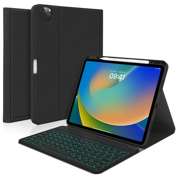 STYU Keyboard Case for iPad Pro 12.9 inch Compatible for iPad 12.9-inch 2022/2021/2020 (6th/5th/4th Gen) with Pencil Holder,Smart Folio Tablet Cover with 7 Color Backlit Detachable Wireless Keyboard